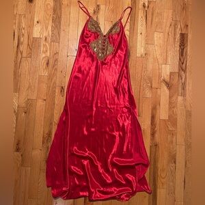 Vintage Red Satin Dress with Gold Lace The Jessica Lynn Collection Made in USA